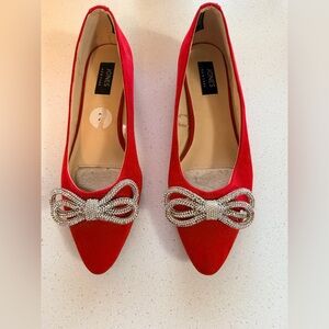 Jones New York Red Heels with Silver Bow Accent